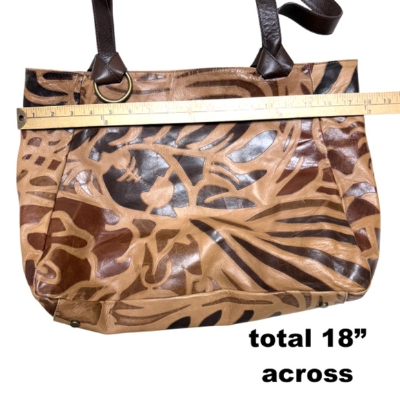 bag tote shoulder large MONTINI leather brown tan sack travel 18x14x12 unlined - Picture 15 of 16